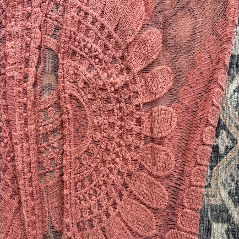 Crochet Lace Duster in Coral Pink - Picture 2 of 2